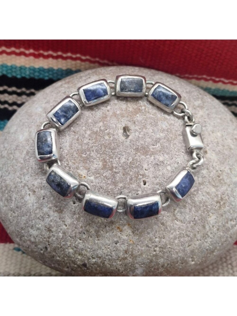 Vintage Sterling Silver Blue Sodalite Link Bracelet 32.5g Chunky